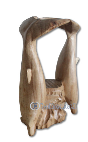 Dolphin Wine Bottle Holder, Hand Carved From Hibiscus Wood With Natuiral Polished