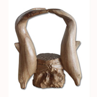 Dolphin Wine Bottle Holder, Hand Carved From Hibiscus Wood With Natuiral Polished