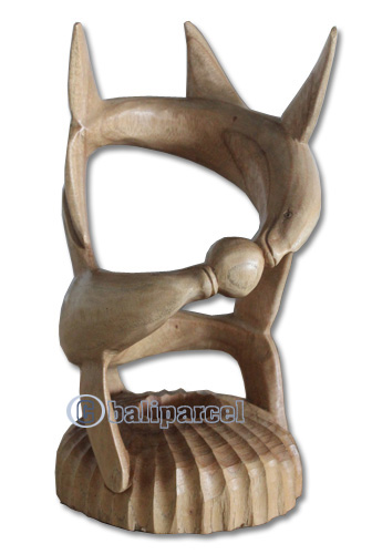 Dolphin Wine Bottle Holder, Hand Carved From Hibiscus Wood With Natuiral Polished