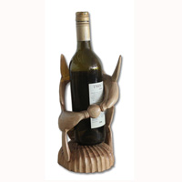 Dolphin Wine Bottle Holder, Hand Carved From Hibiscus Wood With Natuiral Polished