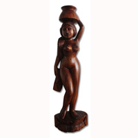 Wooden Balinese Statue, Hand Carved From Suar Wood Brown Polished