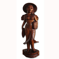 Wooden Balinese Statue, Hand Carved From Suar Wood Brown Polished