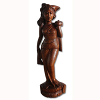 Wooden Balinese Statue, Hand Carved From Suar Wood Brown Polished