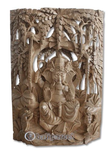 Wooden Ganesha Wallhanging, Hand Carved From Crocodile Wood With Natural Polished