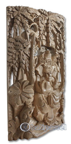 Wooden Ganesha Wallhanging, Hand Carved From Crocodile Wood With Natural Polished