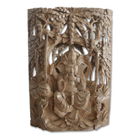 Wooden Ganesha Wallhanging, Hand Carved From Crocodile Wood With Natural Polished