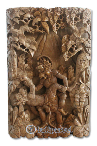 Wooden 2 Hanoman Wallhanging, Hand Carved From Suar Wood With Natural Polished