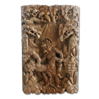 Wooden 2 Hanoman Wallhanging, Hand Carved From Suar Wood With Natural Polished