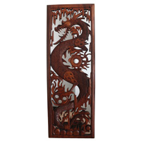 Wooden Dragon Wallhanging, Hand Carved From Suar Wood Brown Polished