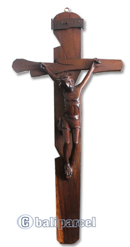 Wooden Yesus Wallhanging, Hand Carved From Sono Wood With Brown Polished