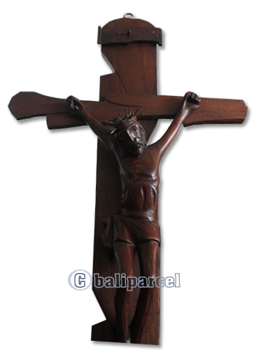 Wooden Yesus Wallhanging, Hand Carved From Sono Wood With Brown Polished