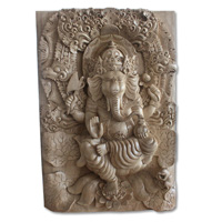 Wooden Ganesha Wallhanging, Hand Carved From Waru Wood With Natural Polish