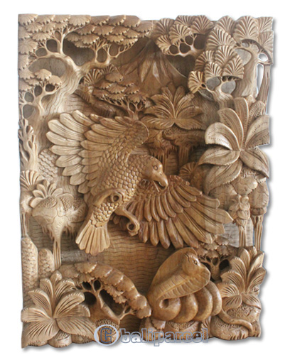 Wooden Eagle With Cobra Wallhanging, Hand Carved From Suar Wood With Natural Polish