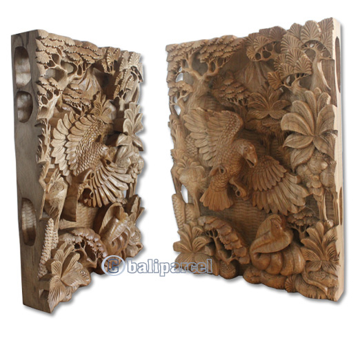 Wooden Eagle With Cobra Wallhanging, Hand Carved From Suar Wood With Natural Polish
