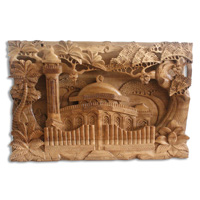 Wooden Mesjid Wallhanging, Hand Carved From Suar Wood With Natural Polish