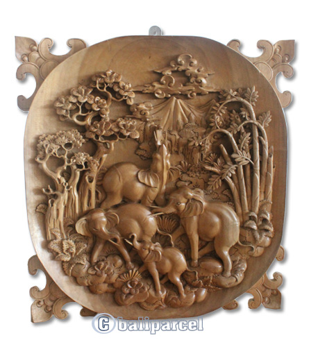 Wooden Wallhanging, 4 Elephant Made From Suar Wood With Natural Polished