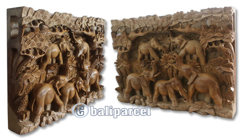 Wooden Wallhanging, 5 Elephant Made From Suar Wood With Natural Polished