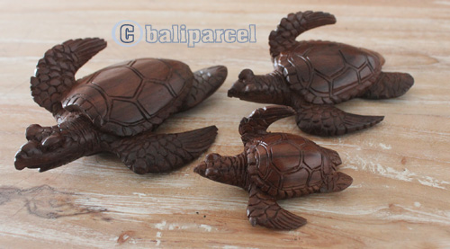 Wooden Turtle, Hand Carved From Sono Wood With Brown Polished