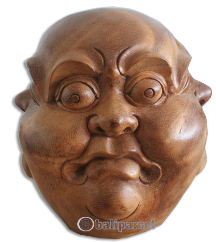 Buddha Head On 4 Face, Sad, Happy, Angry, Smile Hand Carved From Suar Wood With Natural Polished