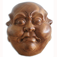 Buddha Head On 4 Face, Sad, Happy, Angry, Smile Hand Carved From Suar Wood With Natural Polished