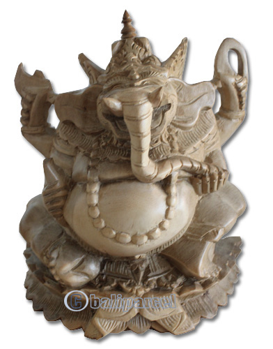 Wooden Ganesha Statue, Hand Carved From Suar Wood Natural Polished