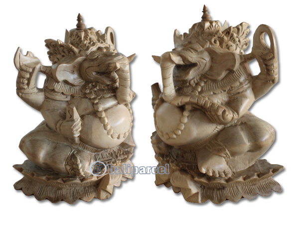 Wooden Ganesha Statue, Hand Carved From Suar Wood Natural Polished