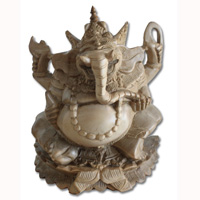 Wooden Ganesha Statue, Hand Carved From Suar Wood Natural Polished