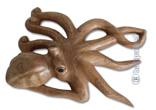 Wooden Octopus, Hand Carved From Hibiscus Wood With Natural Polished