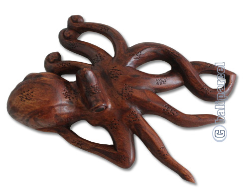 Wooden Octopus, Hand Carved From Hibiscus Wood With Brown Polished