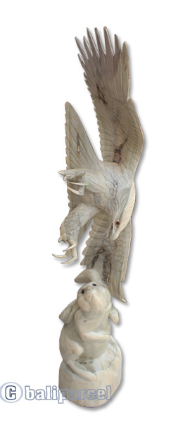 Wooden Eagle With Rabbit, Hand Carved From Waru Wood