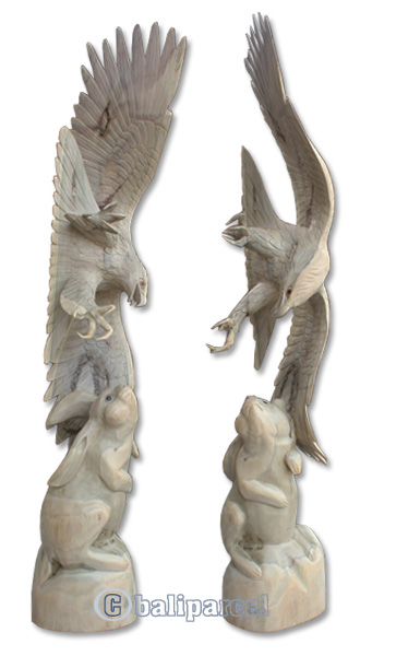 Wooden Eagle With Rabbit, Hand Carved From Waru Wood