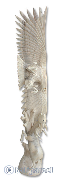 Wooden Eagle With Deer, Hand Carved From Waru Wood