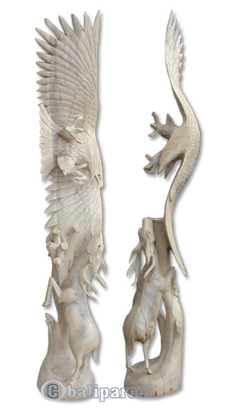 Wooden Eagle With Deer, Hand Carved From Waru Wood