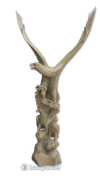 Wooden Eagle With 2 Baby, Hand Carved From Waru Wood
