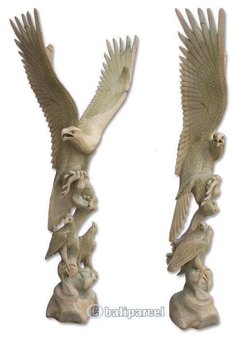 Wooden Eagle With 2 Baby, Hand Carved From Waru Wood