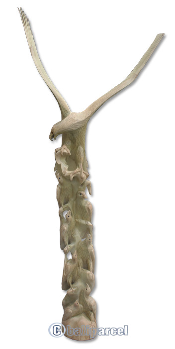 Wooden Eagle With 7 Baby, Hand Carved From Waru Wood