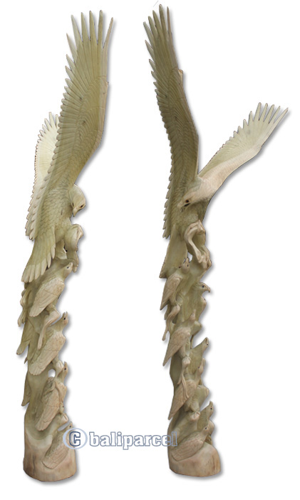 Wooden Eagle With 7 Baby, Hand Carved From Waru Wood