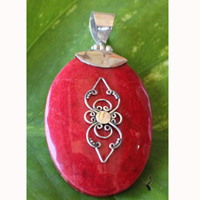 Pendant With Coral And Silver