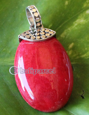 Pendant With Coral And Silver