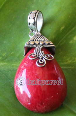 Pendant With Coral And Silver