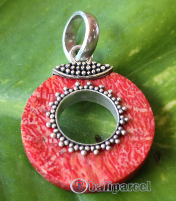 Pendant With Coral And Silver