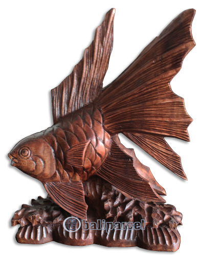 Wooden Fish, Hand Carved From Suar Wood With Brown Polished