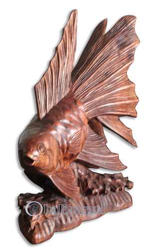 Wooden Fish, Hand Carved From Suar Wood With Brown Polished