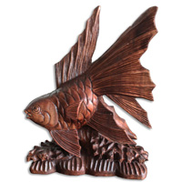 Wooden Fish, Hand Carved From Suar Wood With Brown Polished