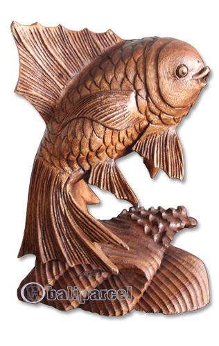 Wooden Fish, Hand Carved From Suar Wood With Brown Polished