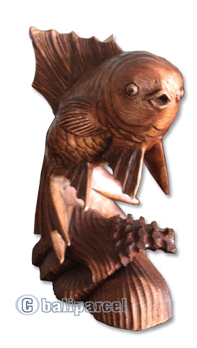 Wooden Fish, Hand Carved From Suar Wood With Brown Polished
