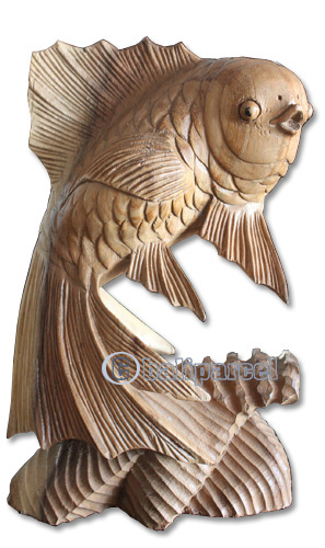 Wooden Fish, Hand Carved From Suar Wood With Natural Polished