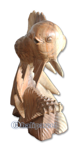 Wooden Fish, Hand Carved From Suar Wood With Natural Polished