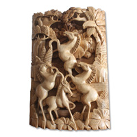 Wooden 4 Horse Wallhanging, Hand Carved From Suar Wood With Natural Polish