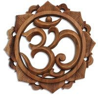 Wooden Wallhanging, OM, Made From Suar Wood Natural Polished